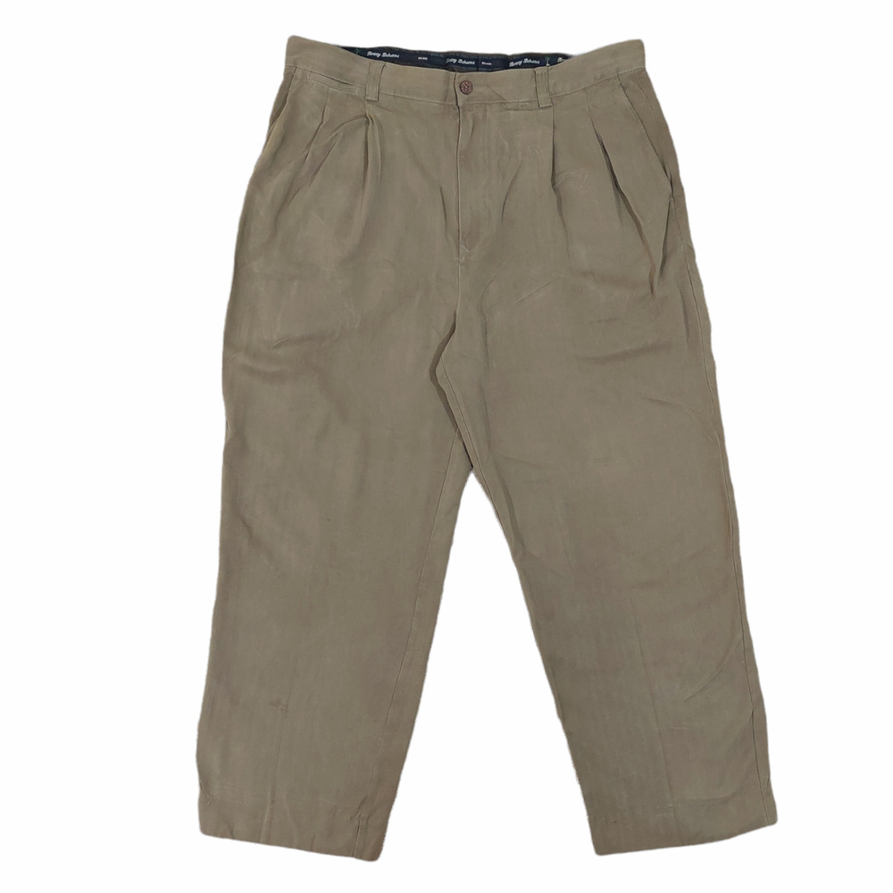 Tommy Bahama 100% Silk Solid Brown Pleated Men's Formal Relax Pants Size 36